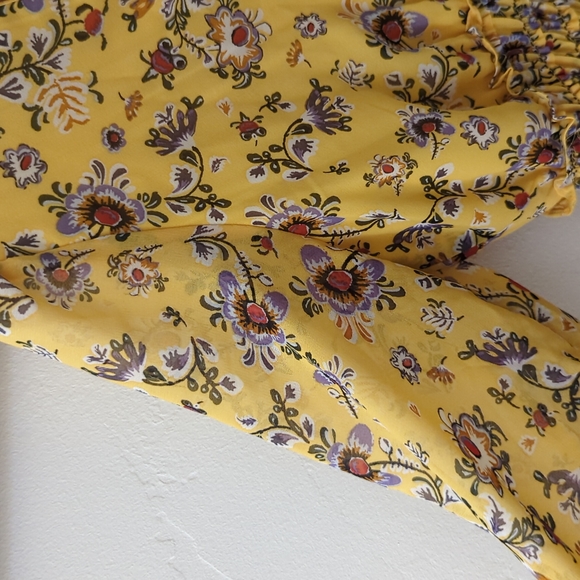 MAX STUDIO I V-Neck Long Sleeve Smocked Yellow Floral Flutter Mini Dress, S - Picture 7 of 13